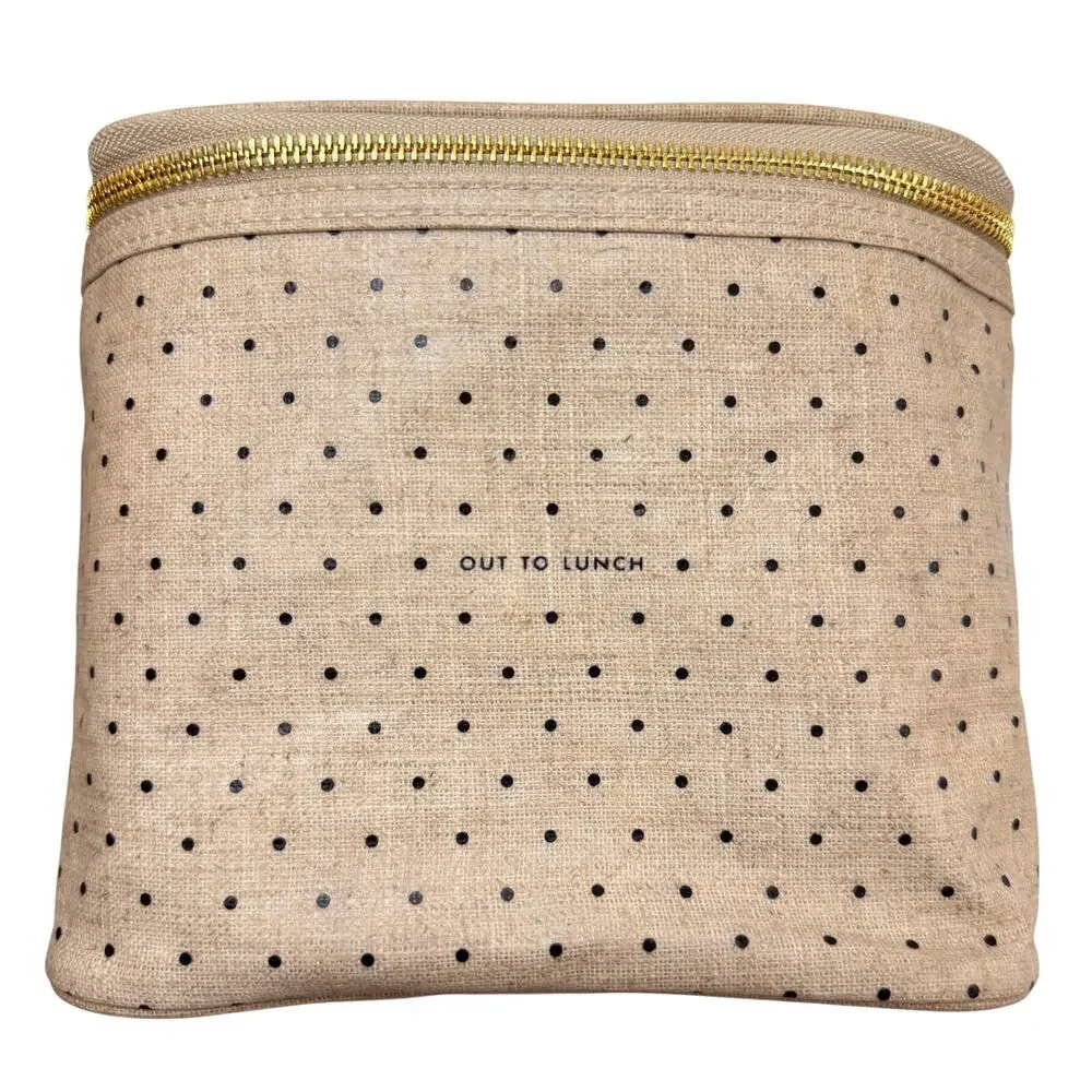 KATE SPADE Out To Lunch Handbag Beige Tone Polka Dots Insulated Lunch Tote Bag